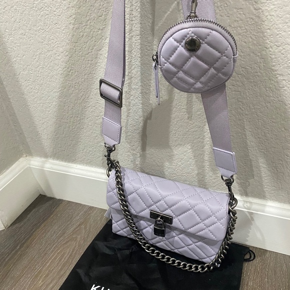 New💜 Kurt Geiger London Light Pastel Purple Brixton Lock Medium Shoulder Bag - Picture 7 of 9